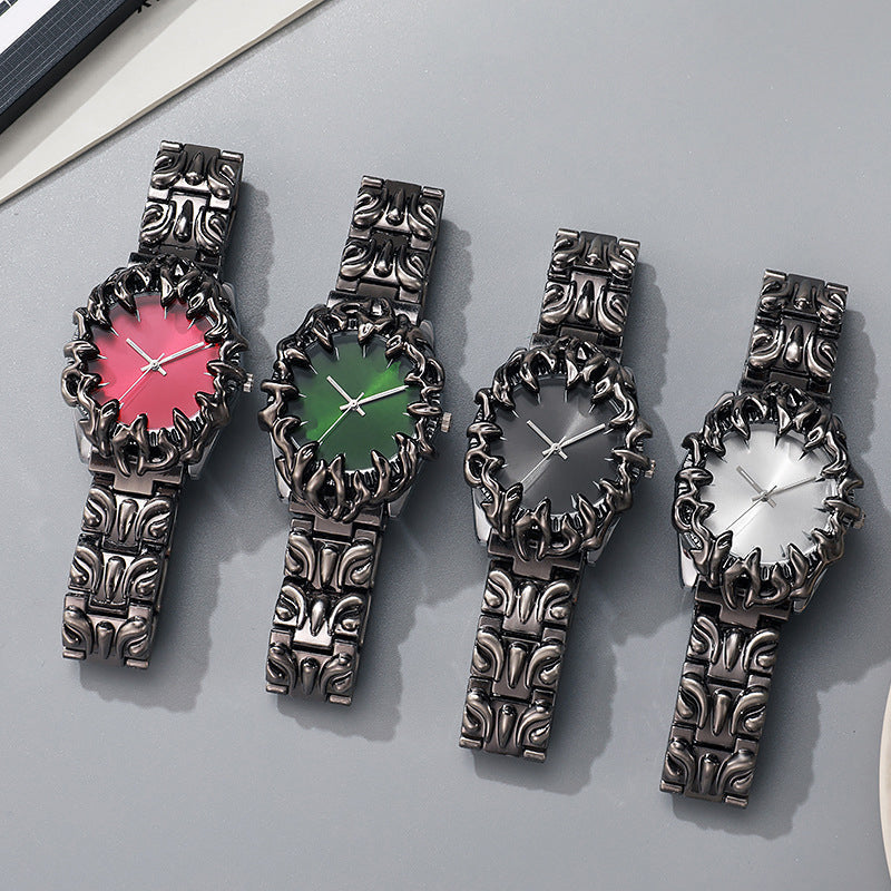 ⌚ 50 % RABAT I BEGRÆNSET PERIODE! ✨ Kreativt kvartsur til mænd i kloform – rød urskive, skulpturelt armbånd, i markant stil 🔥