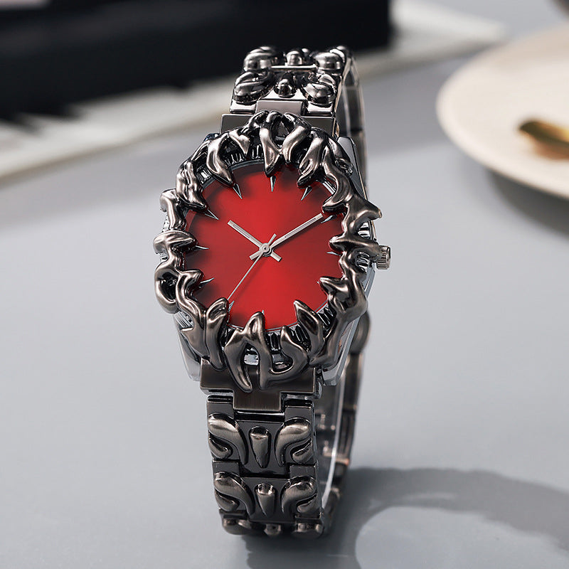 ⌚ 50 % RABAT I BEGRÆNSET PERIODE! ✨ Kreativt kvartsur til mænd i kloform – rød urskive, skulpturelt armbånd, i markant stil 🔥