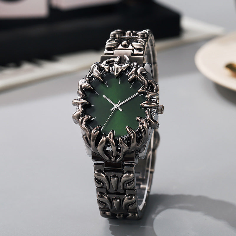 ⌚ 50 % RABAT I BEGRÆNSET PERIODE! ✨ Kreativt kvartsur til mænd i kloform – rød urskive, skulpturelt armbånd, i markant stil 🔥