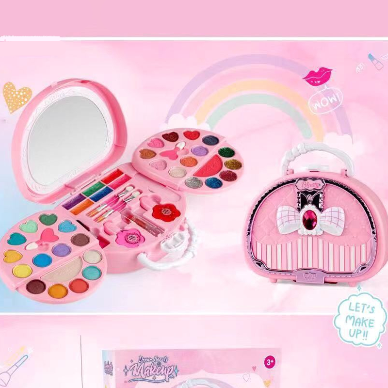 🎉 2026-udsalg — Over 26.000 solgt!💖 Vaskbart legetøjssæt med makeup til børn med en lyserød håndtaske 👛