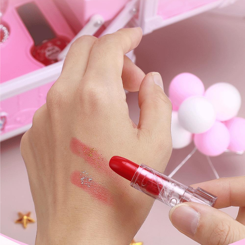 🎉 2026-udsalg — Over 26.000 solgt!💖 Vaskbart legetøjssæt med makeup til børn med en lyserød håndtaske 👛