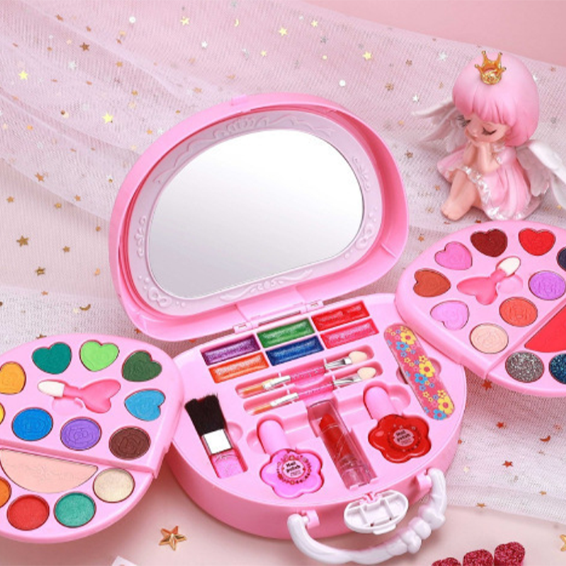 🎉 2026-udsalg — Over 26.000 solgt!💖 Vaskbart legetøjssæt med makeup til børn med en lyserød håndtaske 👛
