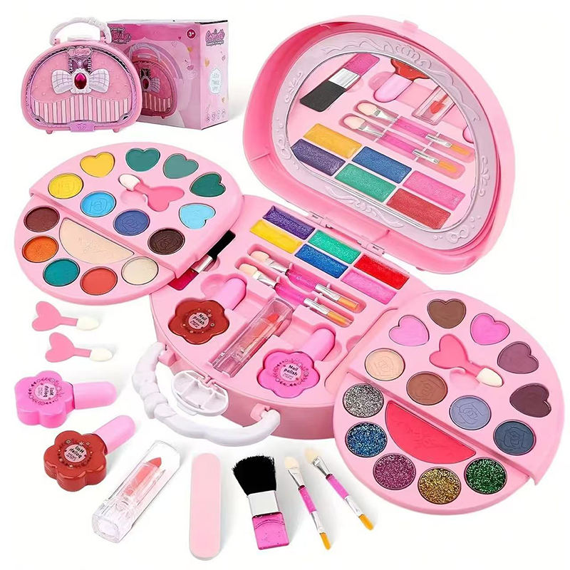 🎉 2026-udsalg — Over 26.000 solgt!💖 Vaskbart legetøjssæt med makeup til børn med en lyserød håndtaske 👛