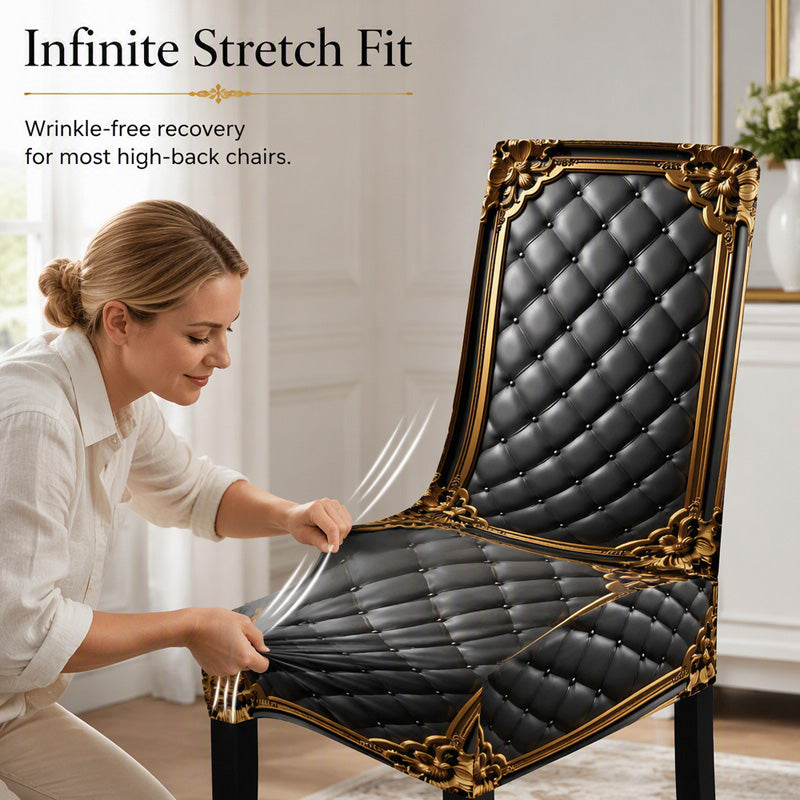 🪑 BEGRÆNSET TID: 50 % RABAT! ✨ Vaskbart stolebetræk i stretch – barokt forgyldt mønster, elastisk stof med høj tæthed ✨