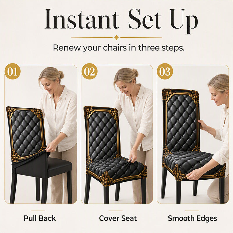 🪑 BEGRÆNSET TID: 50 % RABAT! ✨ Vaskbart stolebetræk i stretch – barokt forgyldt mønster, elastisk stof med høj tæthed ✨