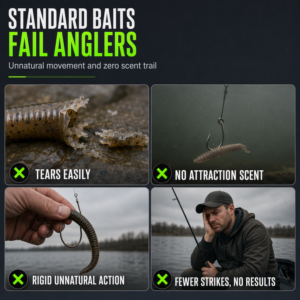 🎣 50 % RABAT I BEGRÆNSET PERIODE! ✨ Simulerede bløde fiskekroge i form af regnorm – duftende, naturtro, holdbare 🌊