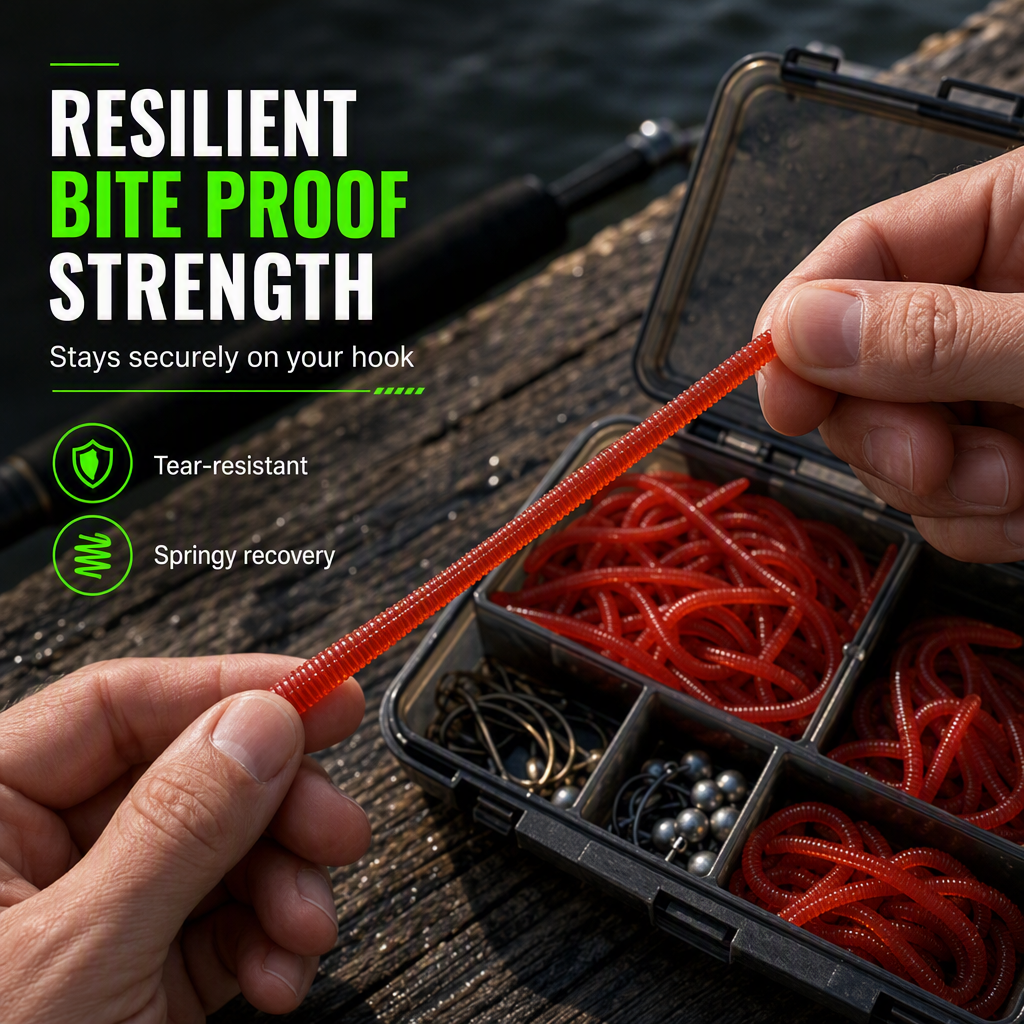 🎣 50 % RABAT I BEGRÆNSET PERIODE! ✨ Simulerede bløde fiskekroge i form af regnorm – duftende, naturtro, holdbare 🌊