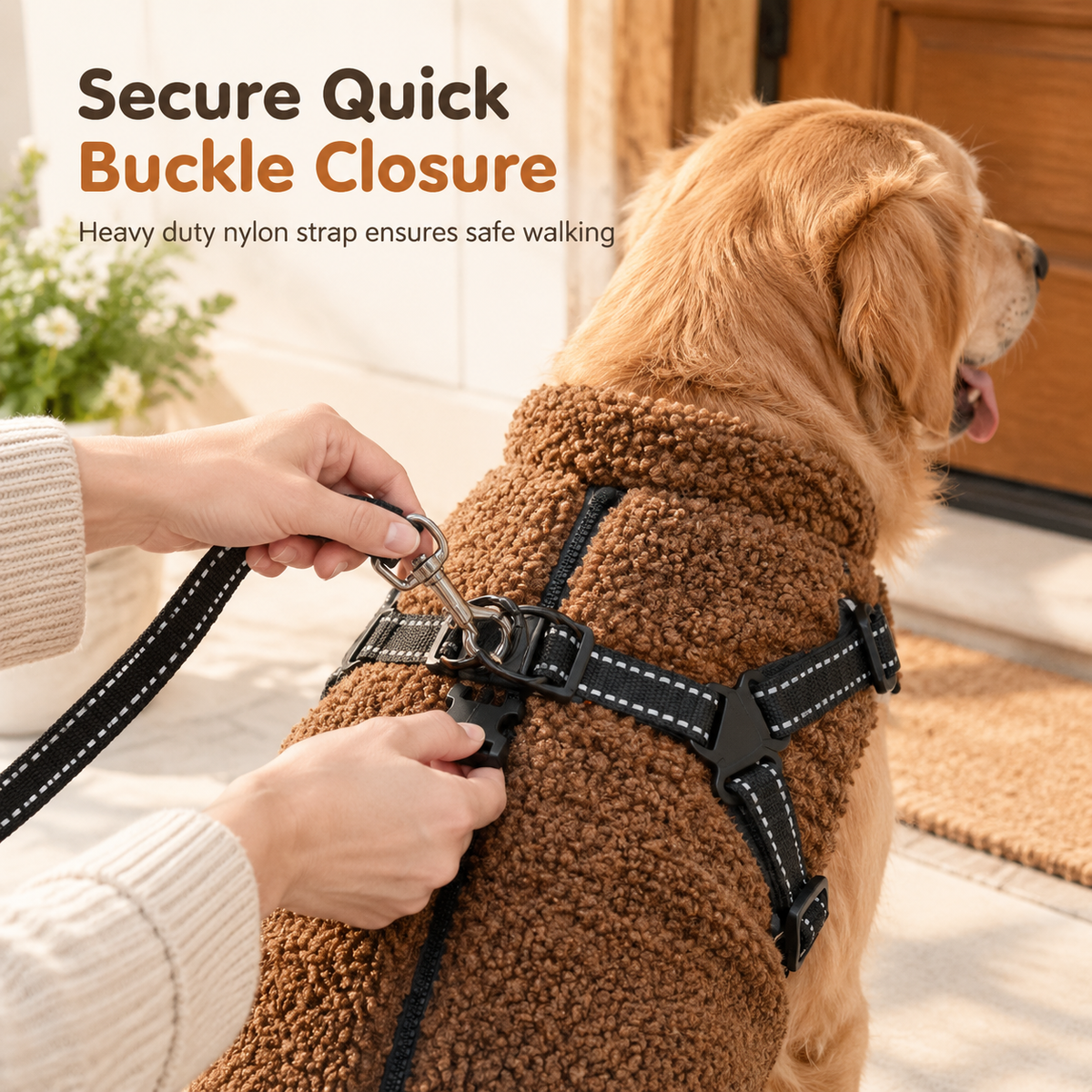💥 Varm vinterjakke til hunde med refleksstriber og brystrem – Blød teddyfleeceisolering, dobbelt metal-D-ring sikkerhedsbrystrem, refleksstriber for synlighed om natten, hudvenligt strækstof – Størrelser S-XL, velegnet til små og mellemstore hunde 🐶❄️