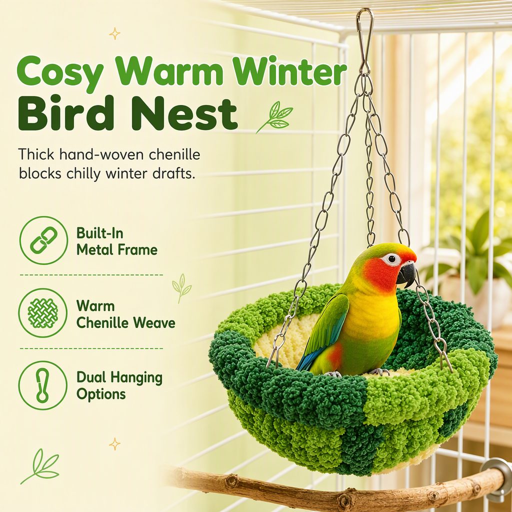 🐦 BEGRÆNSET TID: 50 % RABAT! 🧶 Varm vinterhængekøje til fugle – hyggelig, blød, til burindretning ✨